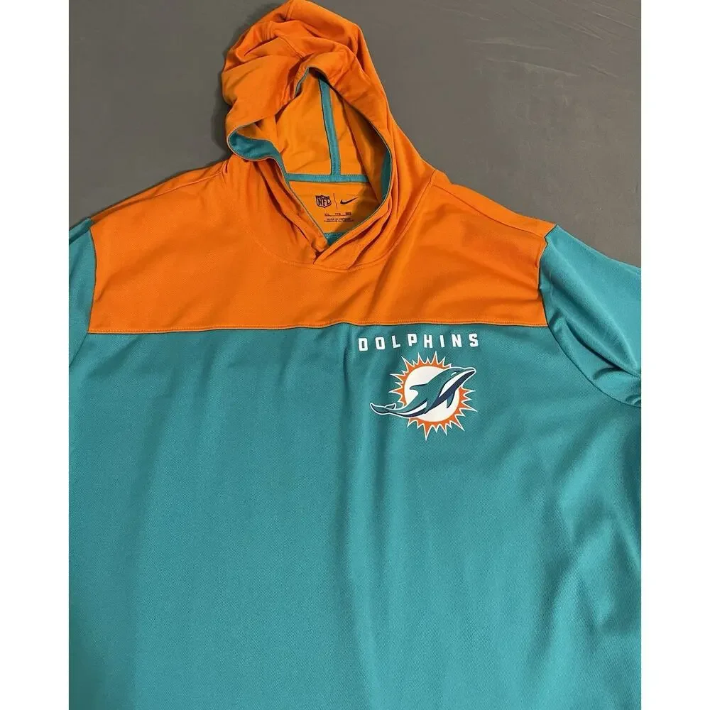 Nike NFL Miami Dolphins 2XL Teal Orange Pullover Hoodie Light Breathable